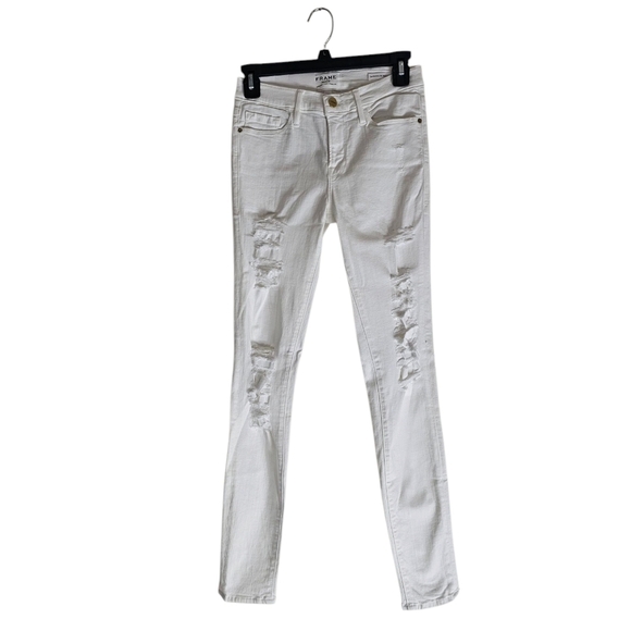 Frame Denim Mid Rise Skinny Fit White Distressed Jeans 26 NWT - Picture 1 of 12